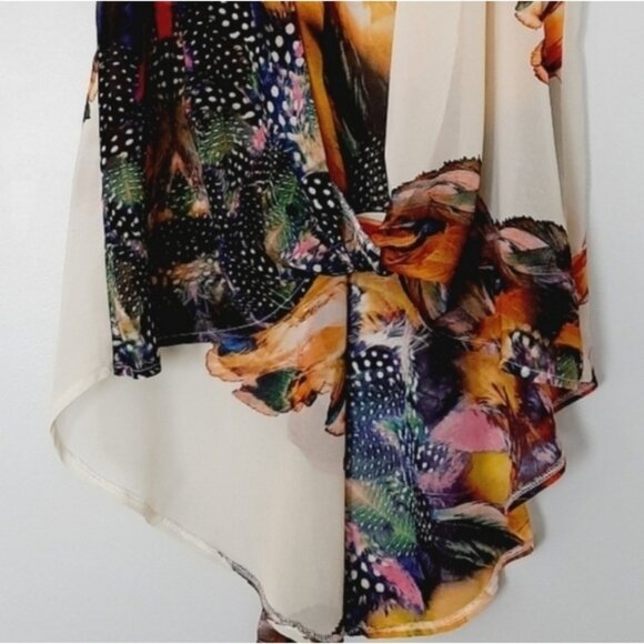 BEDO Silky Colorful Sleeveless Asymmetrical Tunic Blouse Top Hi-Low Hem Sz M/L - Picture 4 of 14